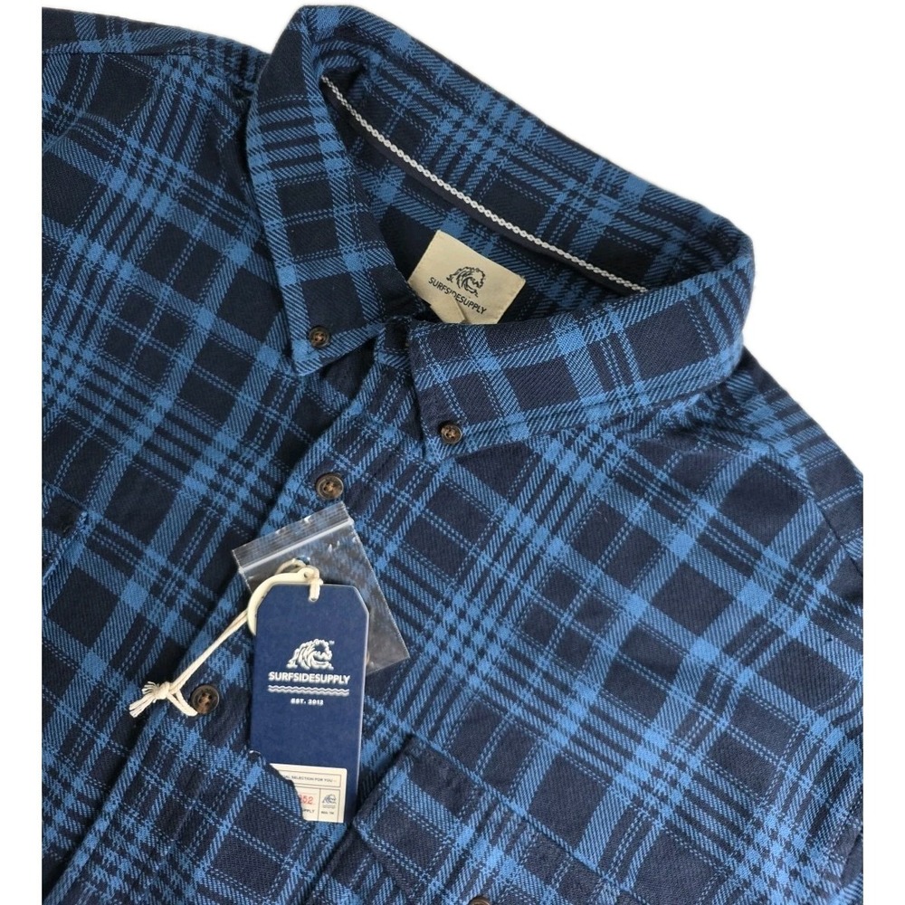 Surfside Supply Mens 2XL Blue PLAID Casual Button Down Shirt Cotton NWT